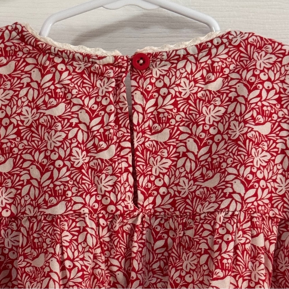 Mini Boden Girl Red Smocked Floral Ruffled Long Sleeve Top - Picture 8 of 9